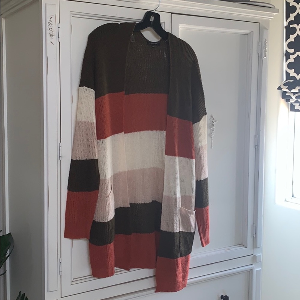 Green, Orange, White, & Cream Cardigan